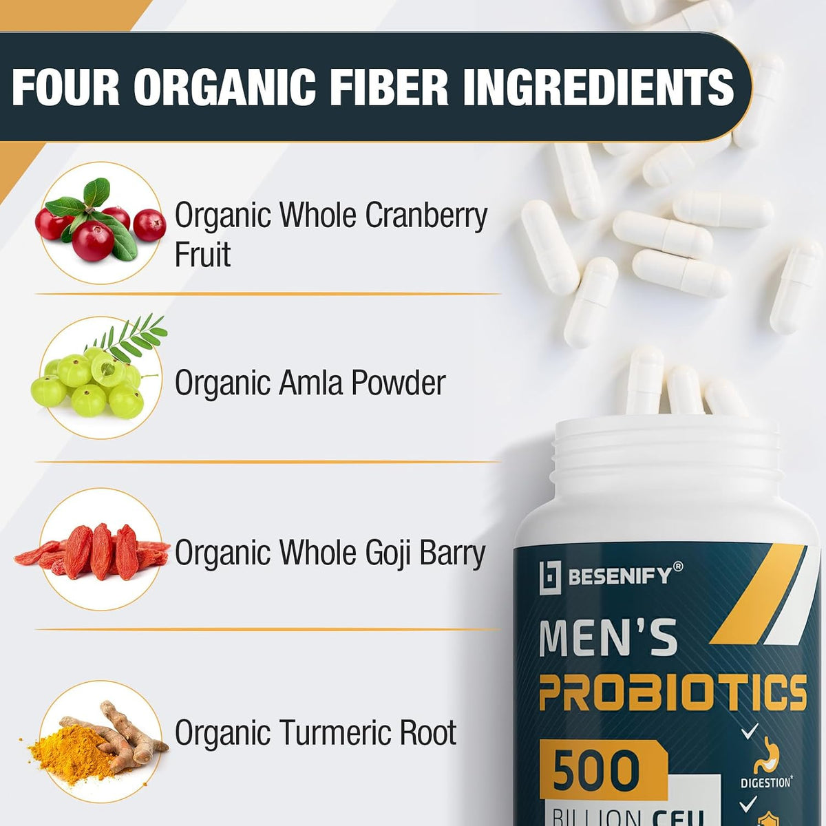 Probiotics for Men, 500 Billion Cfus & 12 Strains, Mens Probiotic, 60 Cap