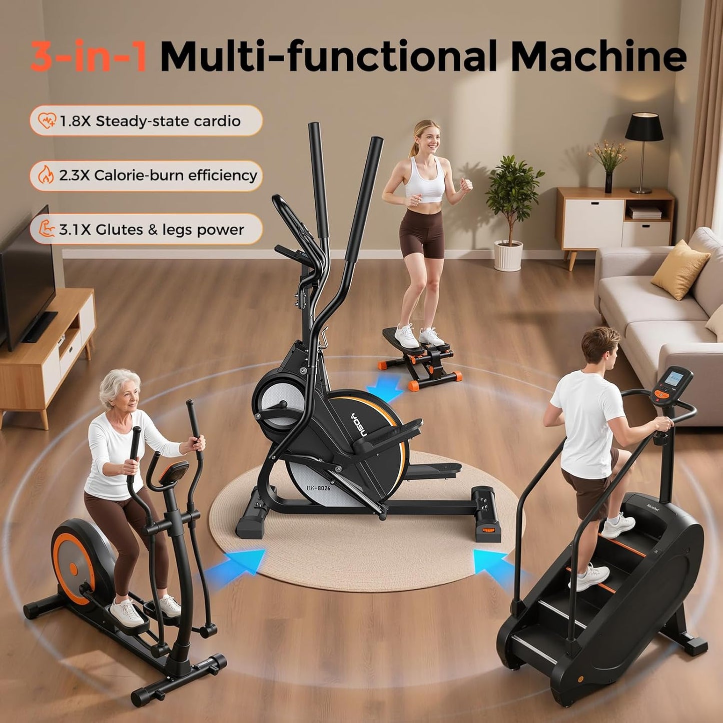 YOSUDA Elliptical Exercise Machine 3-in-1