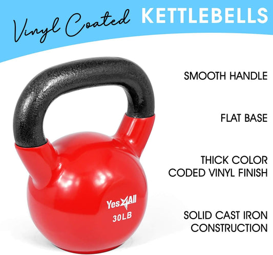 5 - 30lb Vinyl Coated Kettlebell Cast Iron Sets