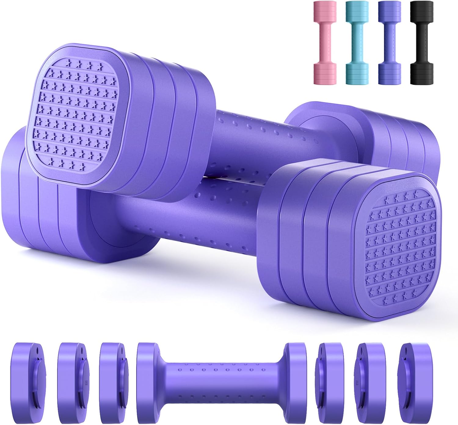 Adjustable Dumbbell Set of 2, 4 in 1 Free Weights Dumbbells Set for Women, Hand Weights for Women at Home, Each 2Lb 3Lb 4Lb 5Lb with TPU Soft Rubber Handle for Home Gym Exercise Training