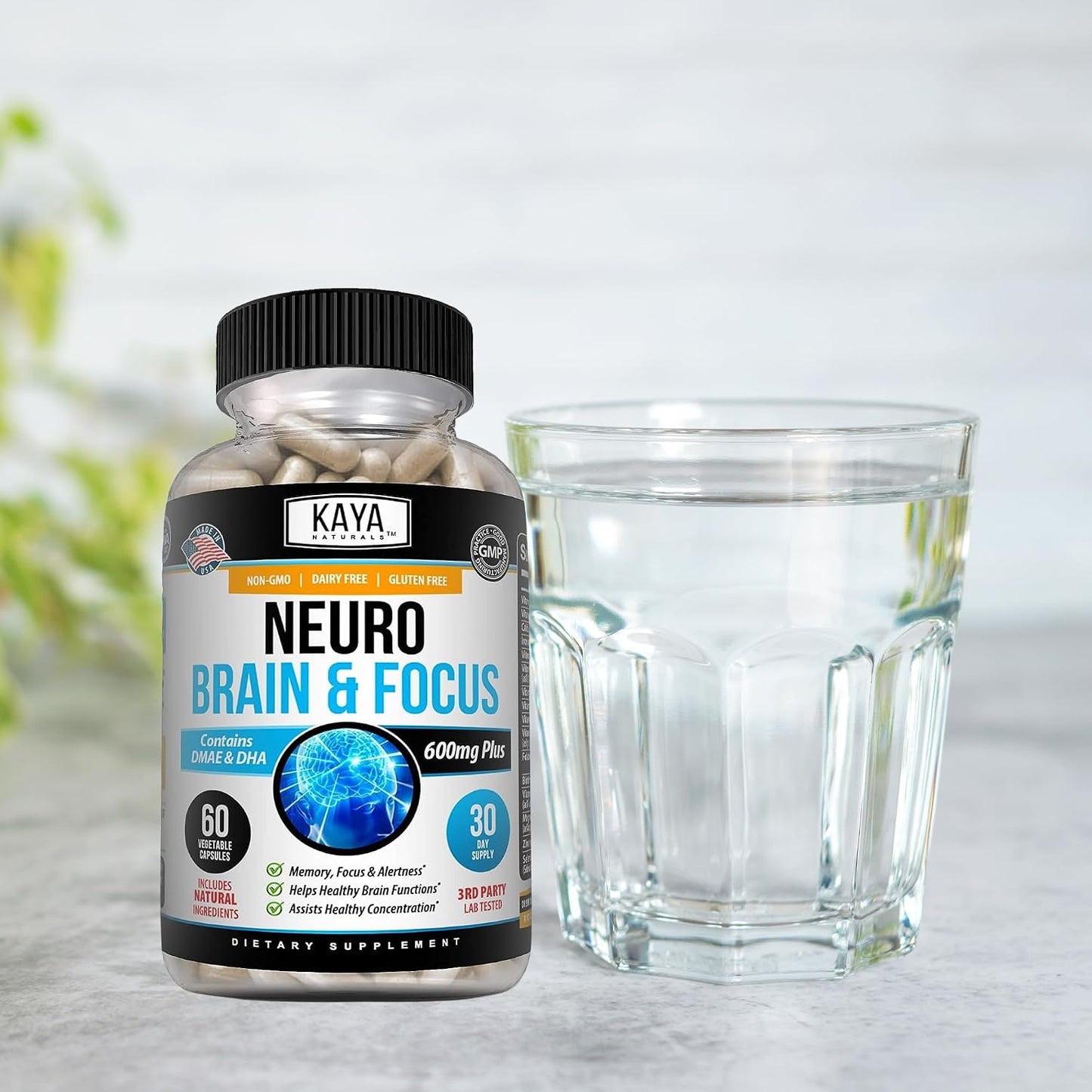 Kaya Naturals - Neuro Brain for Memory & Focus - Nootropic Brain Support Supplement - 60 Count