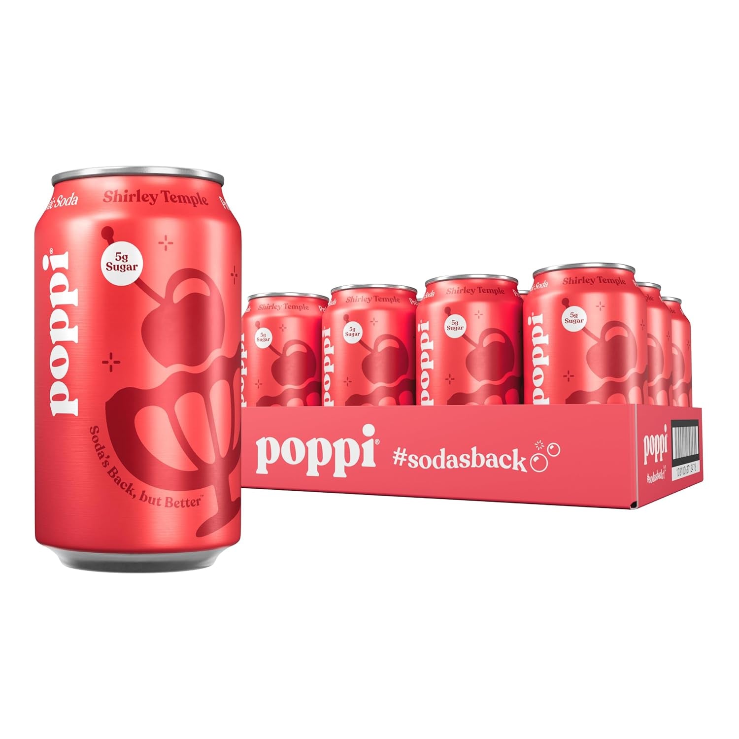 Poppi Sparkling Prebiotic Soda Beverage, Shirley Temple, 12 oz, 12 Pack