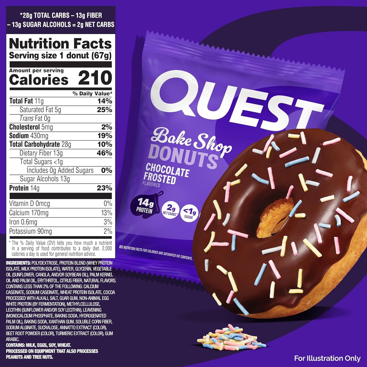 Chocolate Frosted Donuts, 14G Protein, Less than 1G Sugar, 9 Count