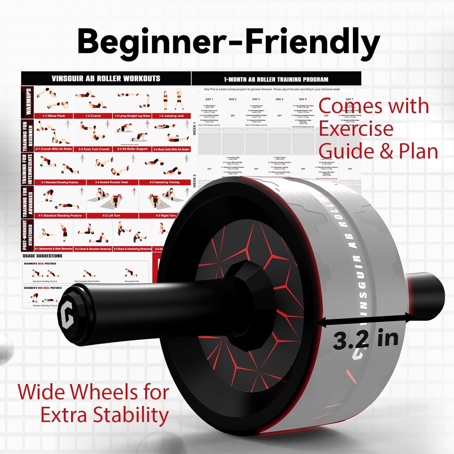 VINSGUIR Ab Roller Wheel, Abs & Core Workout Equipment for Home Gym