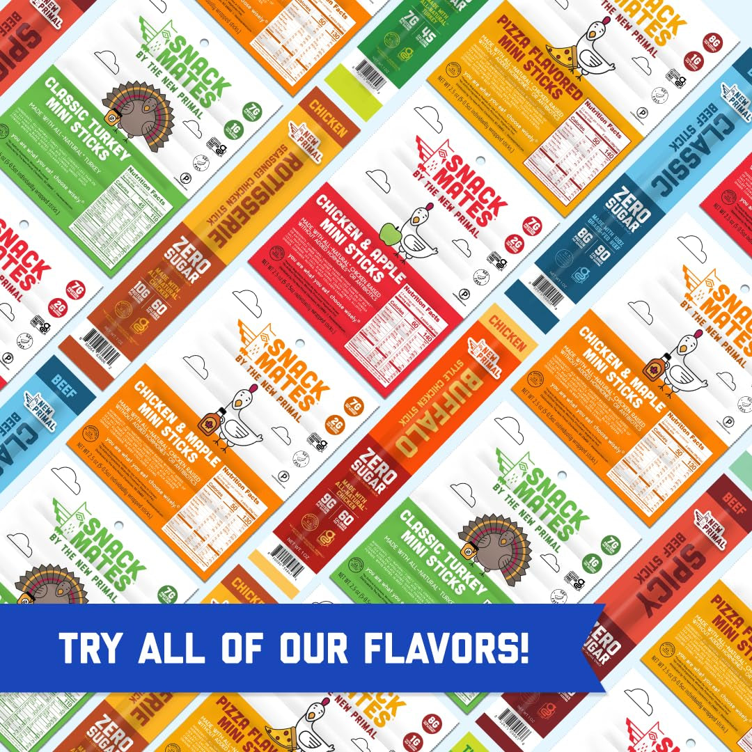 The New Primal Snack Mates Chicken & Maple Sticks, 7G Protein, 50 Calories, 40 Pack