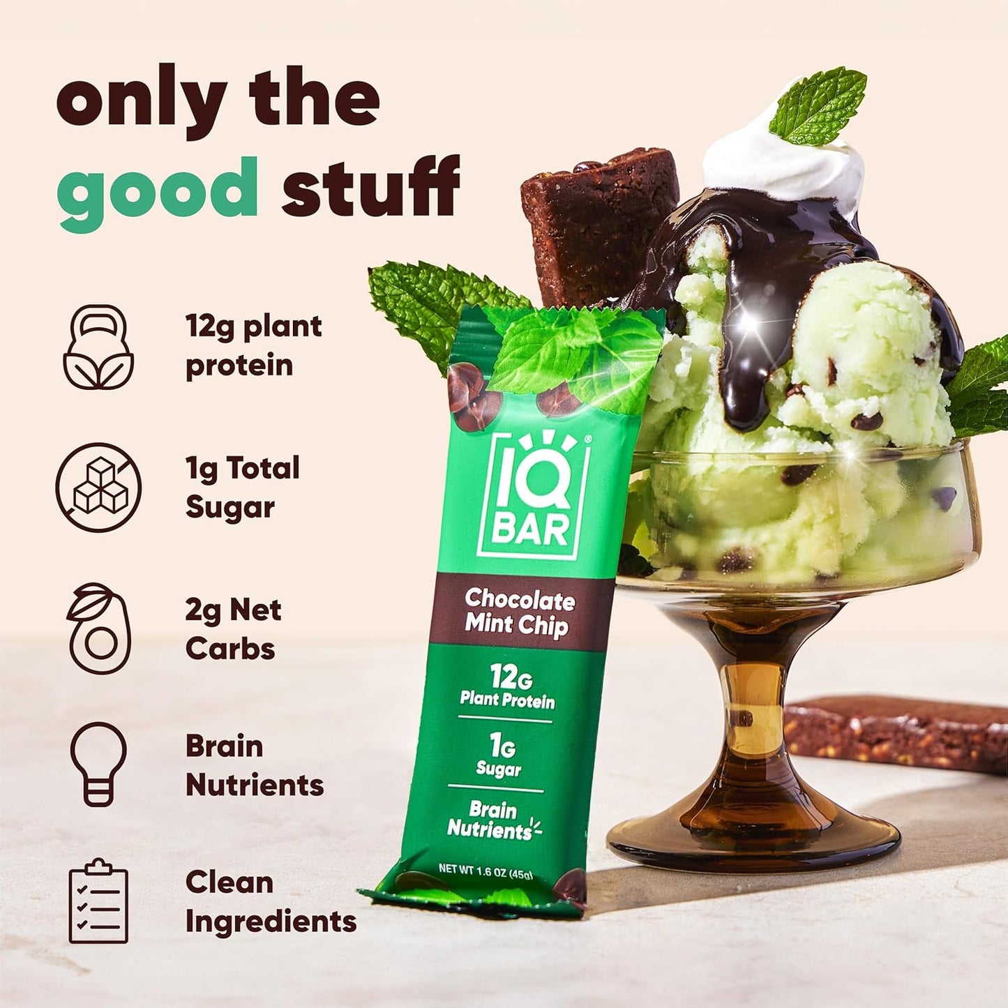 IQBAR Clean Plant Protein Bars - Chocolate Mint Chip - 12 Count