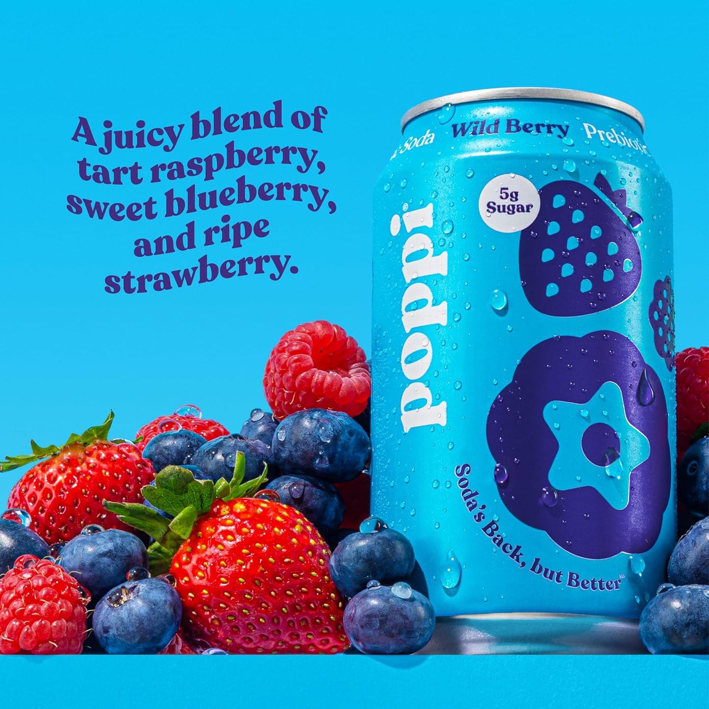 Poppi Sparkling Prebiotic Soda Beverage, Wild Berry Flavor, 12 oz, Pack of 12