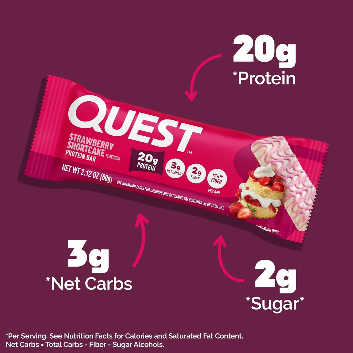 Quest Nutrition Protein Bars, Strawberry Shortcake, 20G Protein, 12 Count