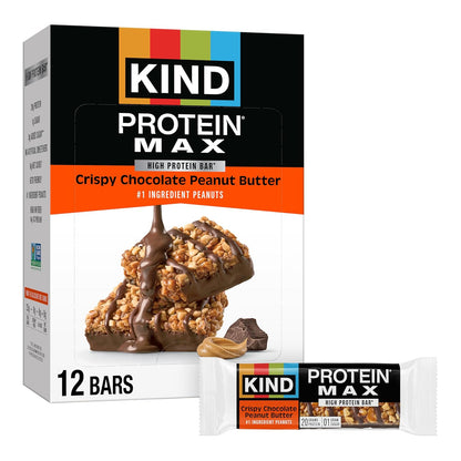 KIND Protein MAX Crispy Chocolate Peanut Butter Snack Bars, 20G of Protein, 12 Count Box