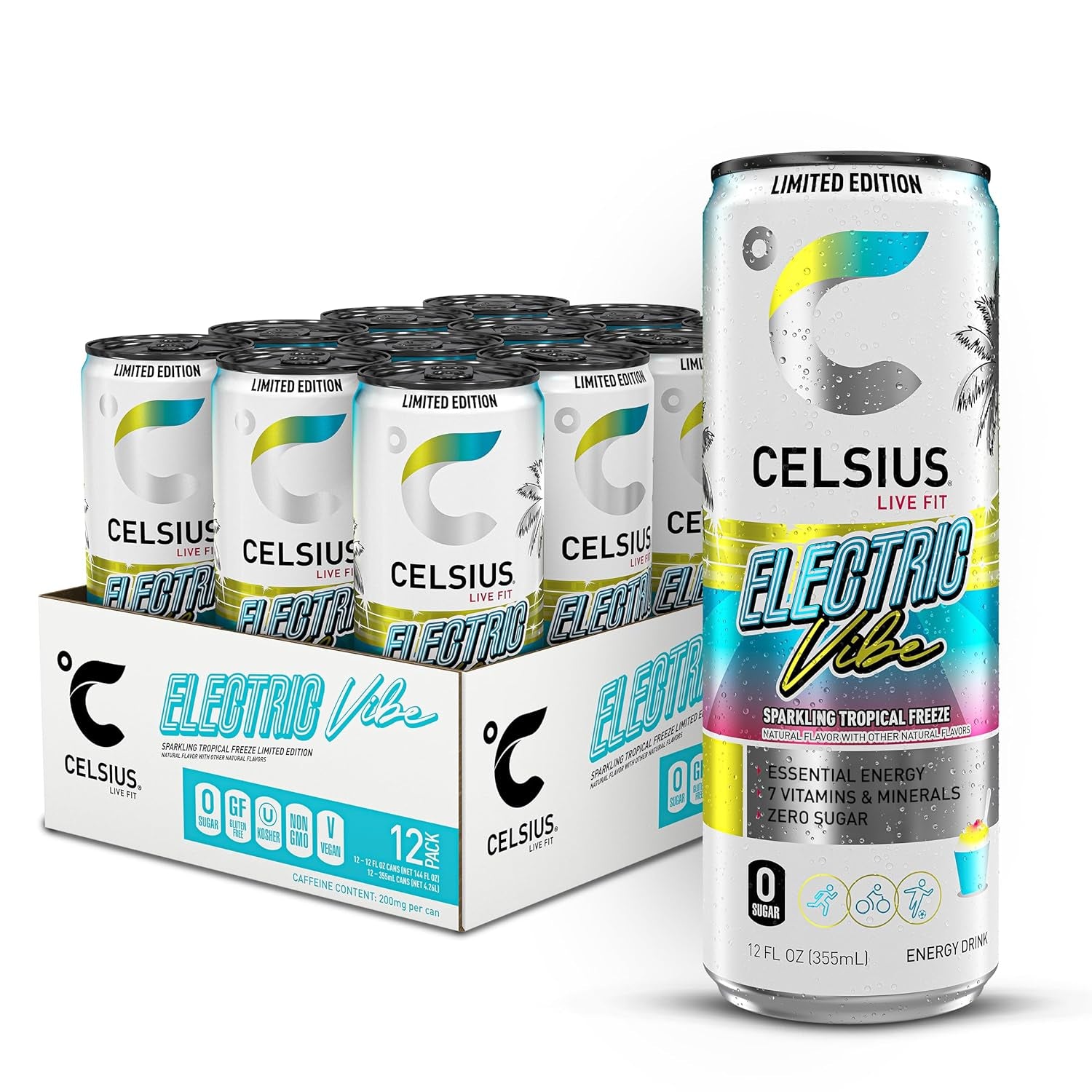 CELSIUS Sparkling Electric Vibe Energy Drink 12 Fl oz (Pack of 12)