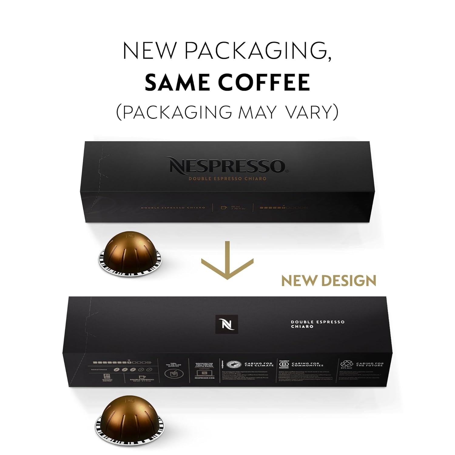 Nespresso Capsules Vertuo, Double Espresso Chiaro, Medium Roast Espresso Coffee, Brews 2.7Oz.
