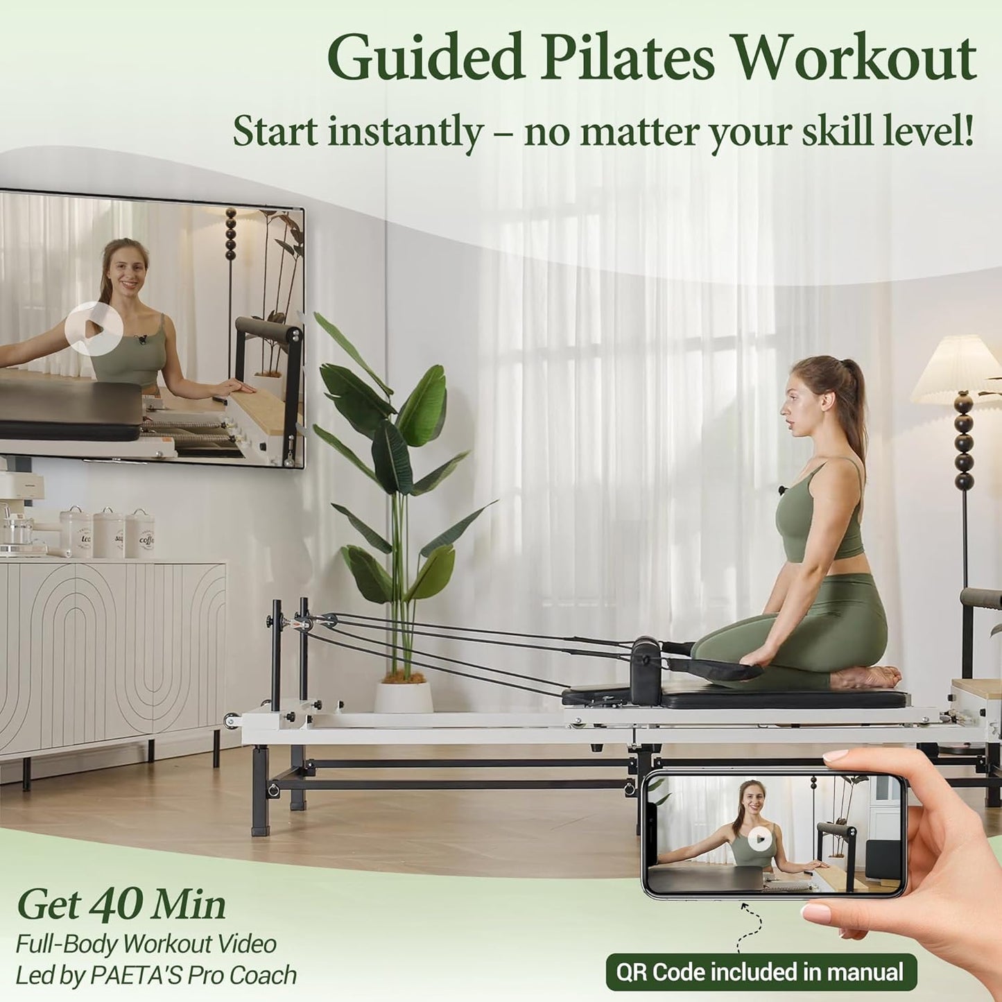 Pilates Reformer, 91" Foldable Reformer Pilates Machine