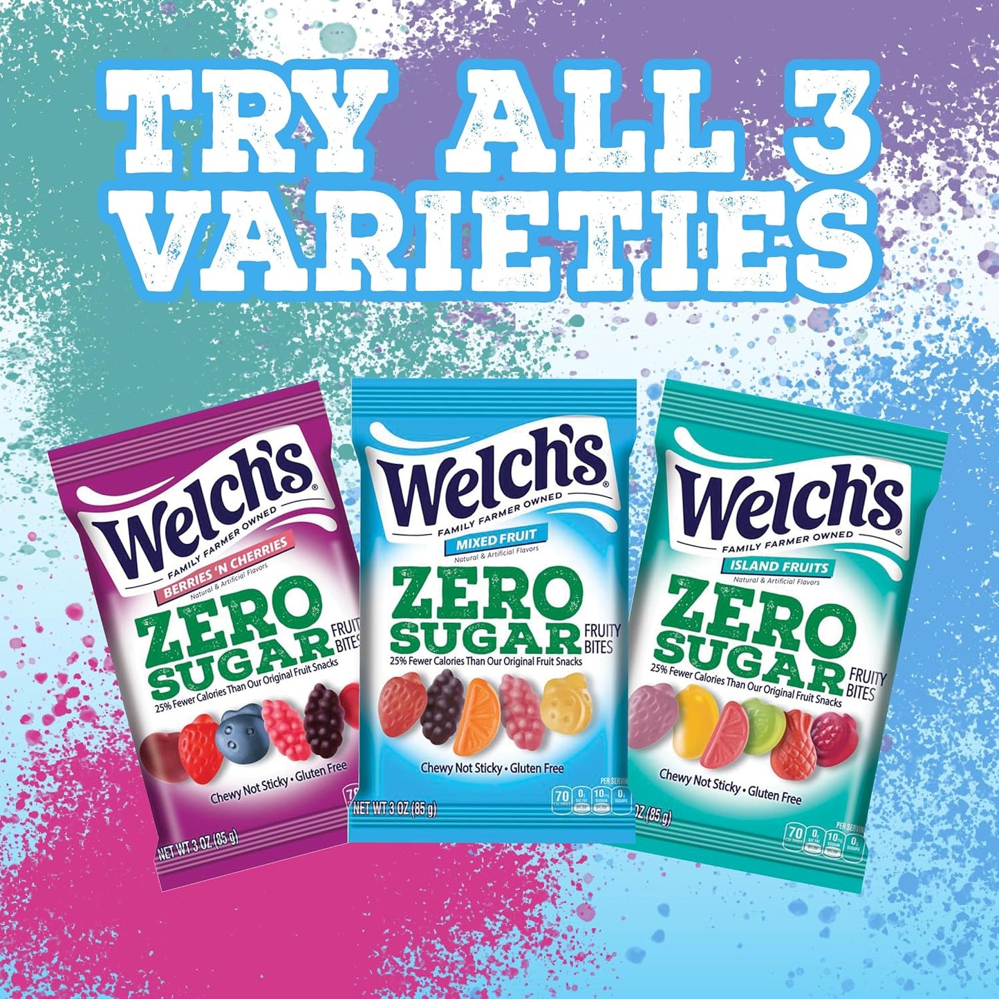 Welch's Zero Sugar Fruity Bites, Mixed Fruit Snack Box, Gluten Free & Sugar Free Snacks (Pack of 6)