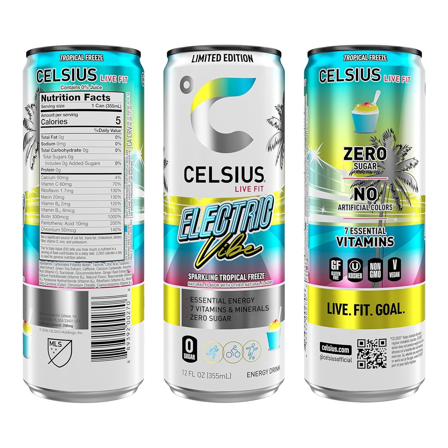 CELSIUS Sparkling Electric Vibe Energy Drink 12 Fl oz (Pack of 12)