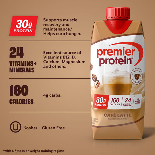 Premier Protein Shake, Café Latte with Caffeine for Energy, 30G Protein, 12 Pack