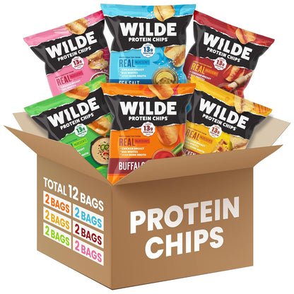 WILDE Protein Chips Variety Pack, High Protein Snacks, Pack of 12