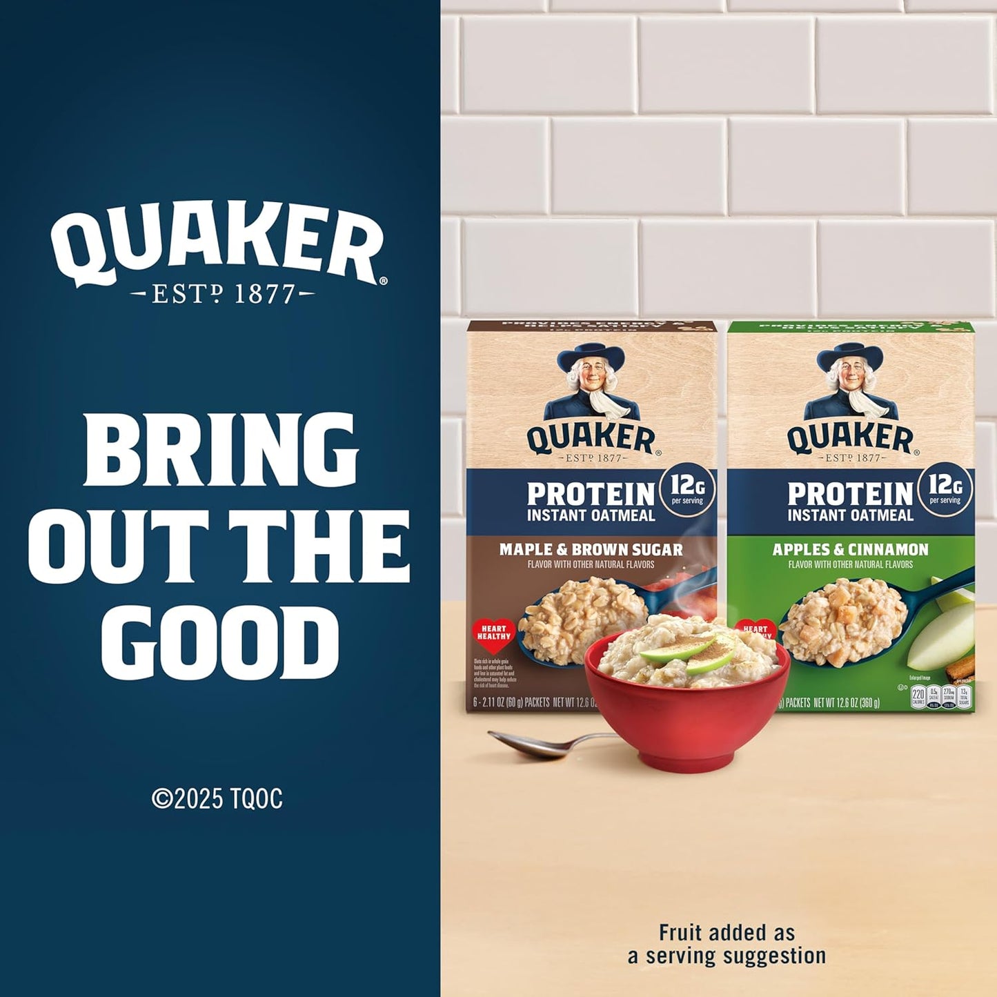 Quaker Protein Instant Oatmeal, Apple Cinnamon, 12G Protein per Serving (6 Pack)