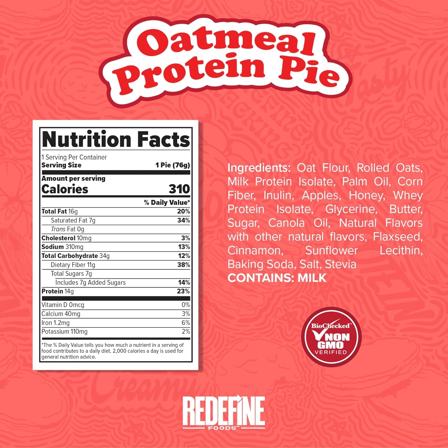 Redefine Foods Oatmeal Protein Pie, Original Flavor - 8 Count