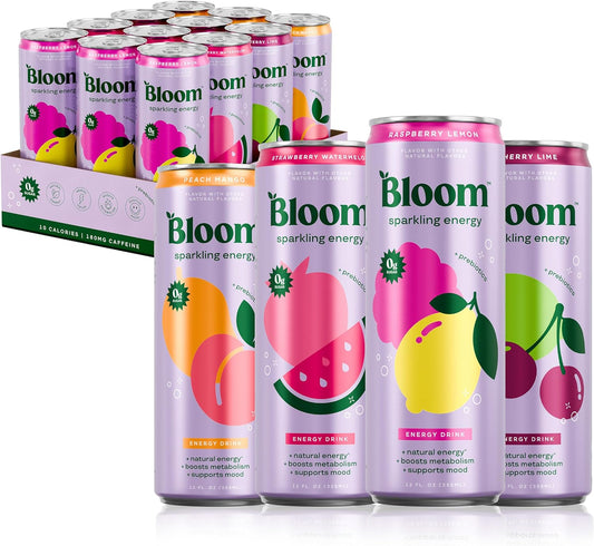 Bloom Nutrition Sparkling Energy Drink - Variety Pack - 12oz 12 Pack
