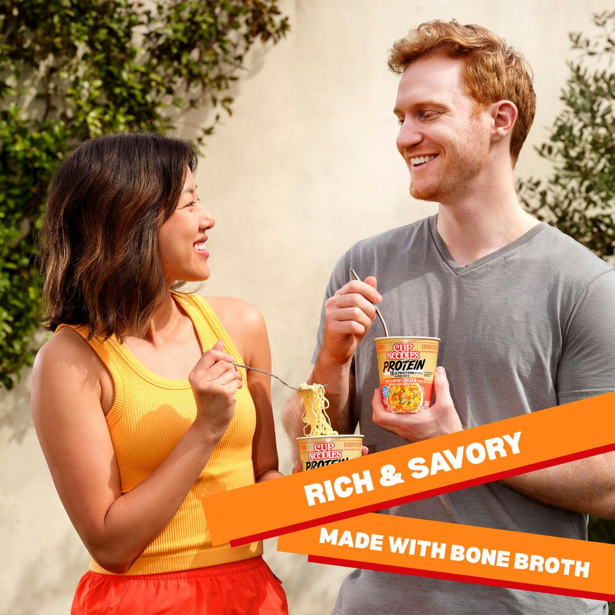 Nissin Cup Noodles Protein Ramen, Chicken Flavor with Bone Broth, 16G Protein (Pack of 6)
