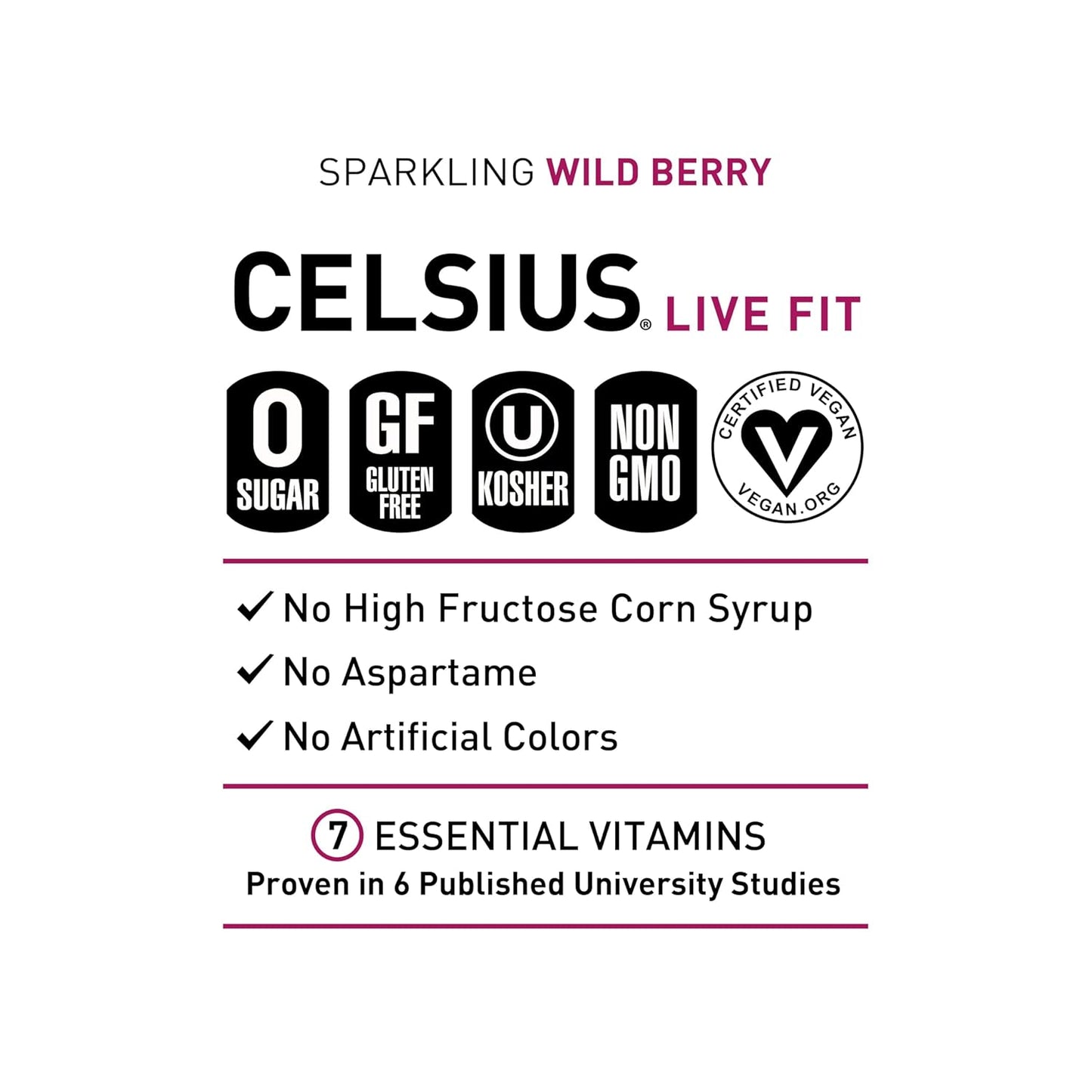 CELSIUS Sparkling Wild Berry, Sugar Free Energy Drink, 12 Fl Oz (Pack of 12)