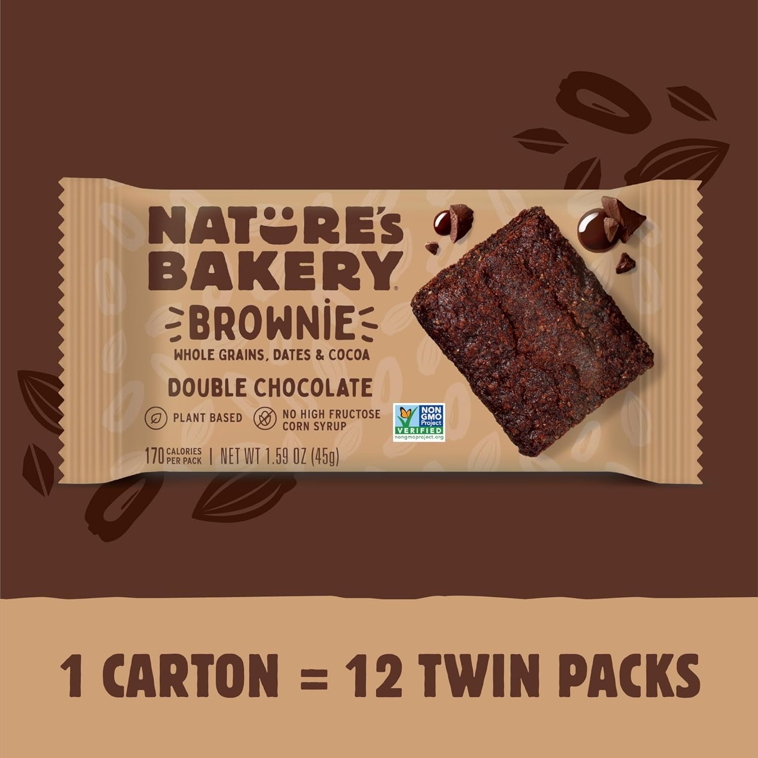 Nature’S Bakery Double Chocolate Brownie Bars, Whole Grains, Dates, and Cocoa, Plant Based, Dairy-Free, Snack Bar, Box of 12 Twin Packs