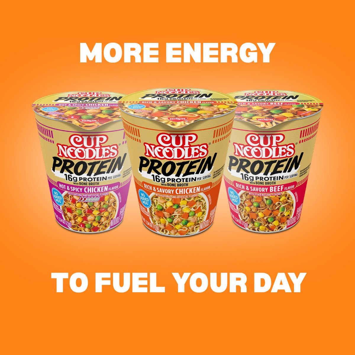 Nissin Cup Noodles Protein Ramen, Chicken Flavor Spicy Ramen with Bone Broth, 16G Protein (Pack of 6)