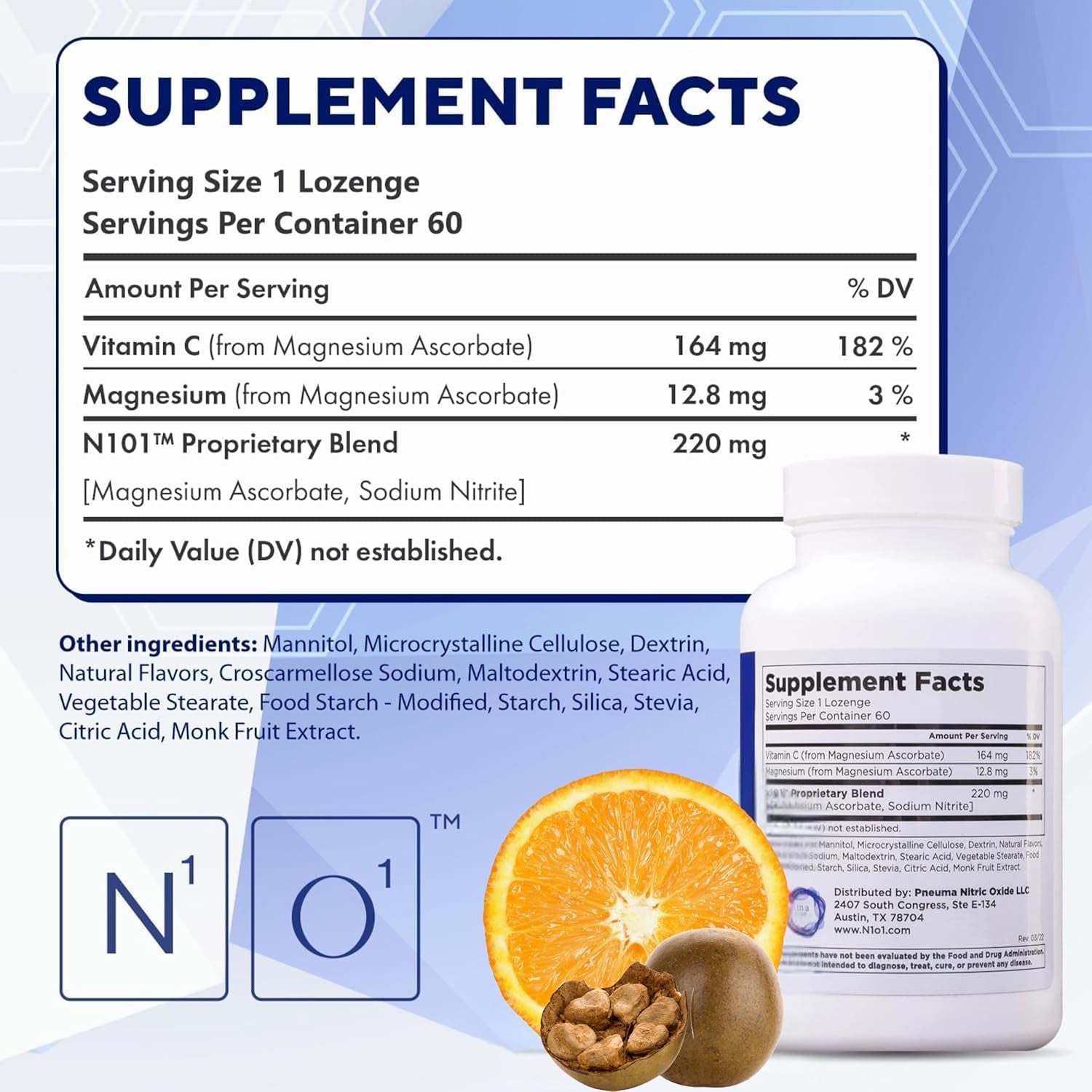 N1O1 Nitric Oxide Lozenges - 60 Count - Nitric Oxide Supplement