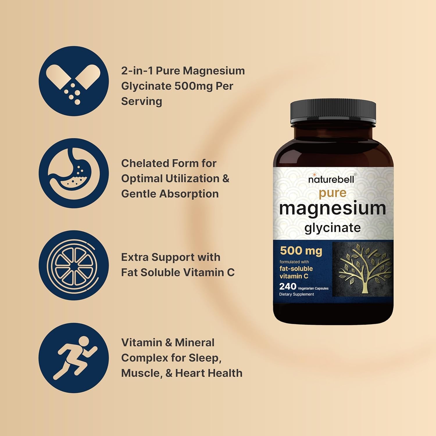 Naturebell Pure Magnesium Glycinate 500mg