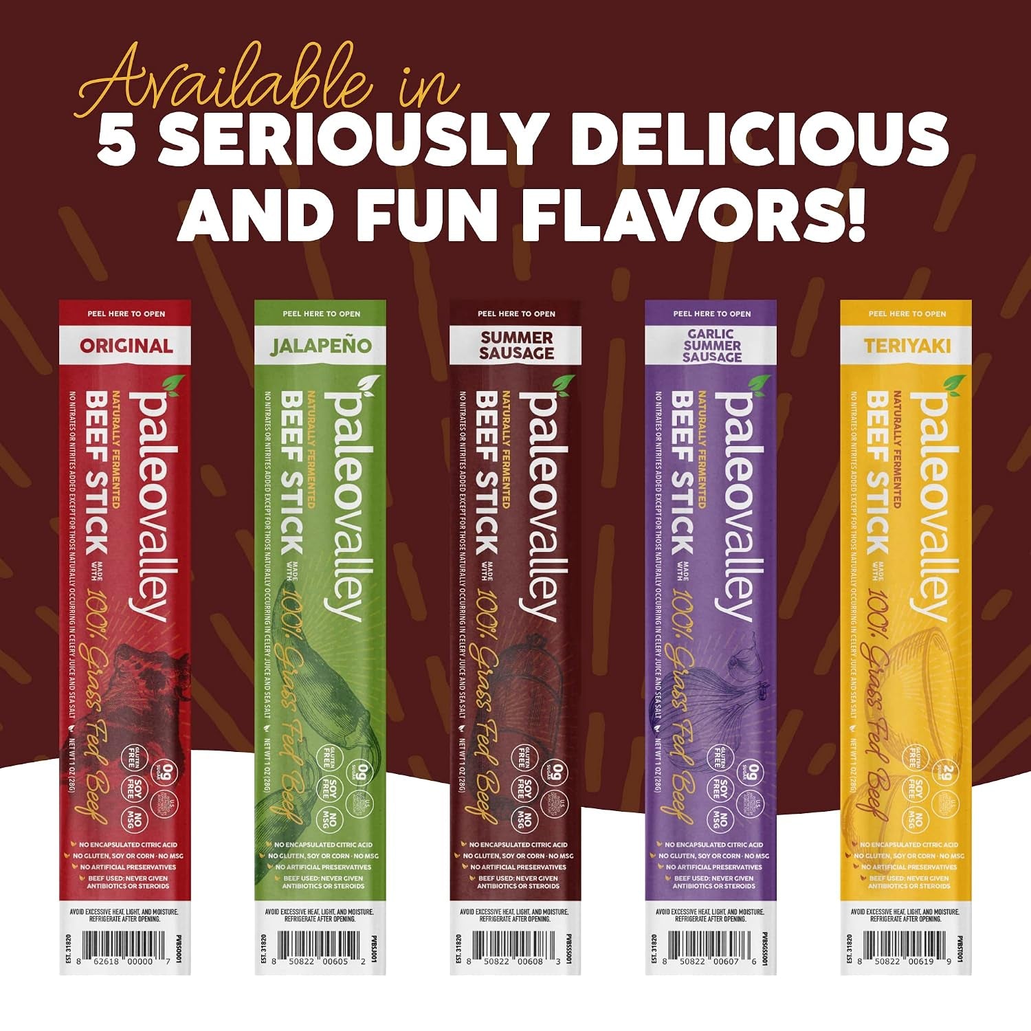 Paleovalley 100% Grass Fed Summer Sausage Beef Sticks - Delicious Gluten Free Beef Snack