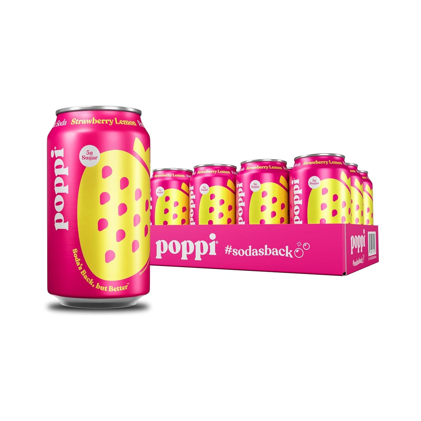 Poppi Sparkling Prebiotic Soda Beverage, Strawberry Lemon, 12 oz, 12 Pack