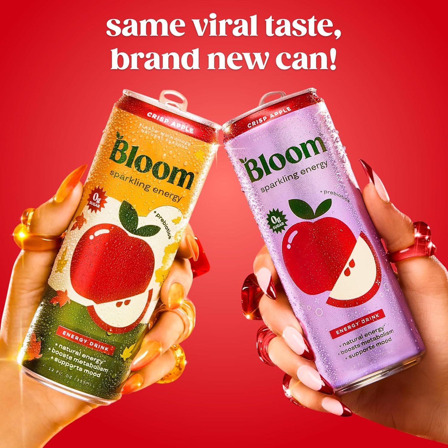 Bloom Nutrition Sparkling Energy Drink - Natural Caffeine, Zero Sugar, 180Mg Caffeine - Crisp Apple - 12oz 12 Pack
