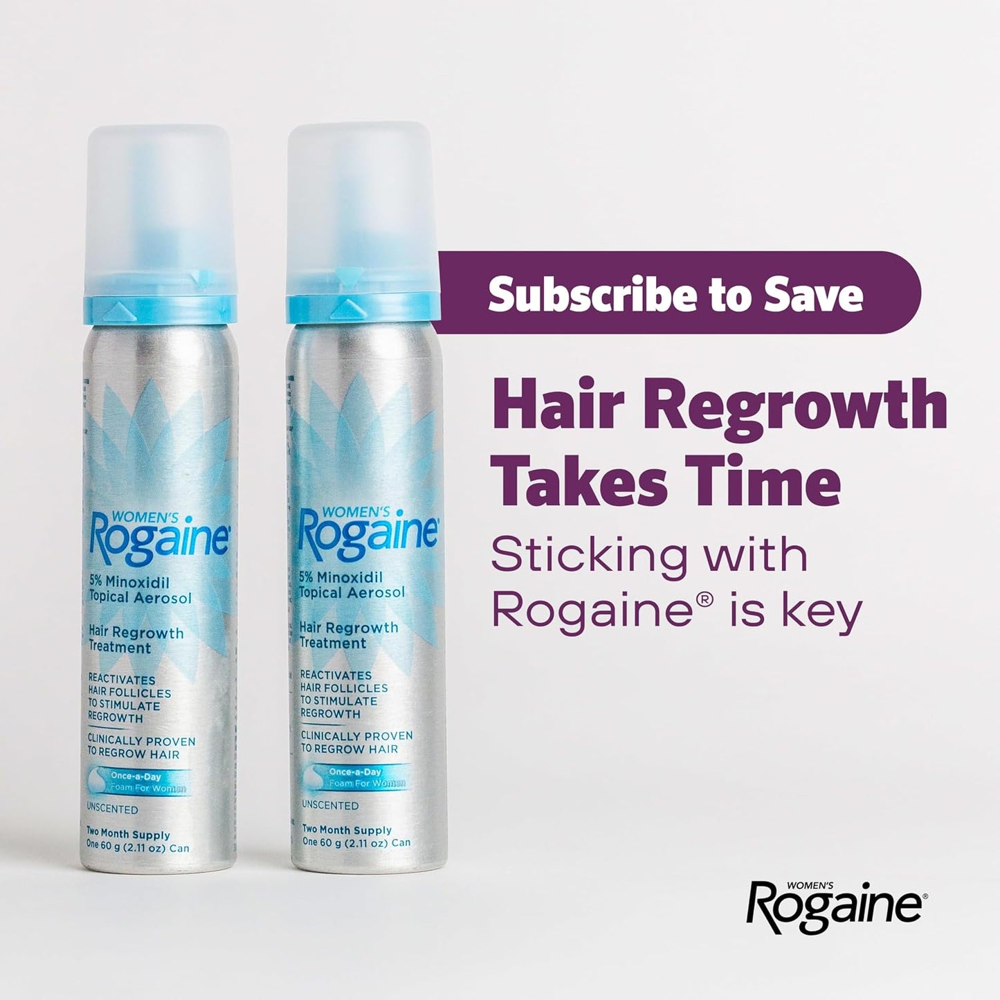 Women's Rogaine Hair Growth Foam, 5% Topical Minoxidil, 4 Mo, 2X 2.11 Oz
