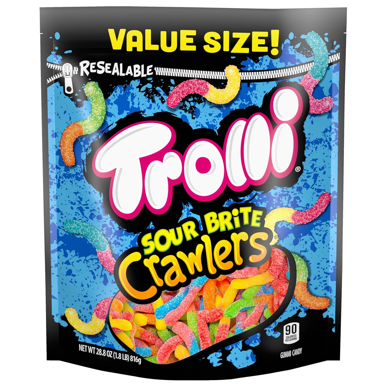 Trolli Sour Brite Crawlers, Cherry-Lemon, Strawberry-Grape & Orange-Lime, Gummy Worms