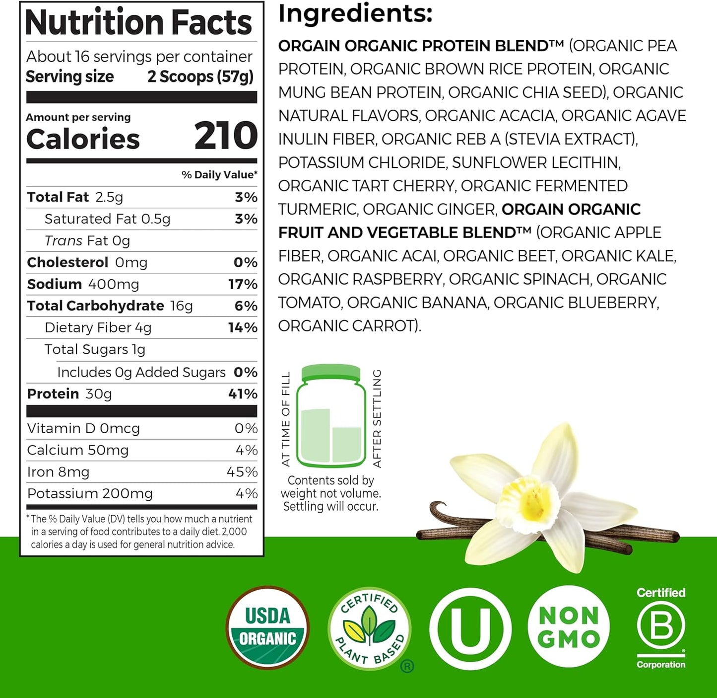 Orgain Organic 30g Vegan Plant Protein Powder