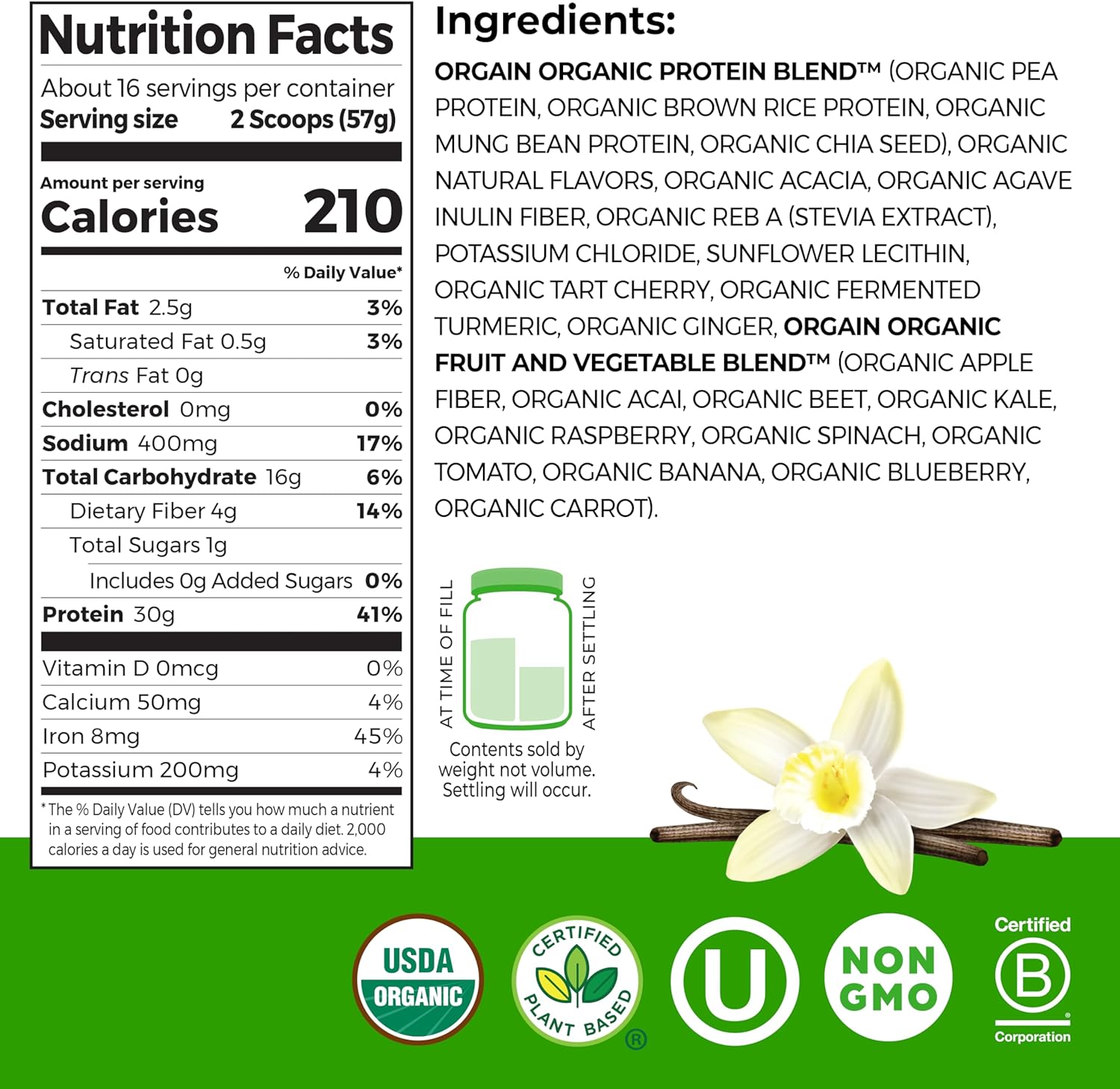 Orgain Organic 30g Vegan Plant Protein Powder