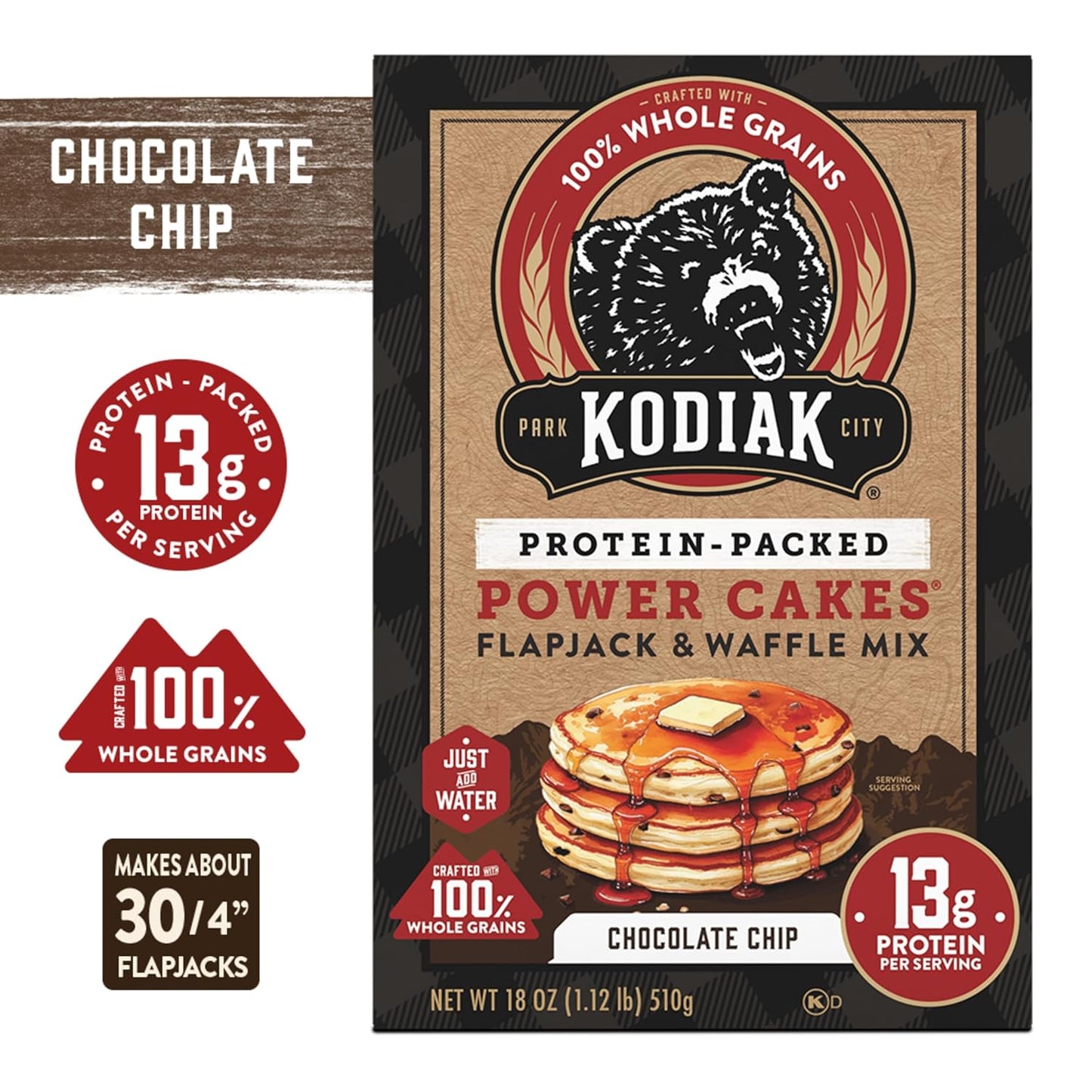 Kodiak Cakes Protein Pancake Power Cakes, Chocolate Chip (Pack of 6)
