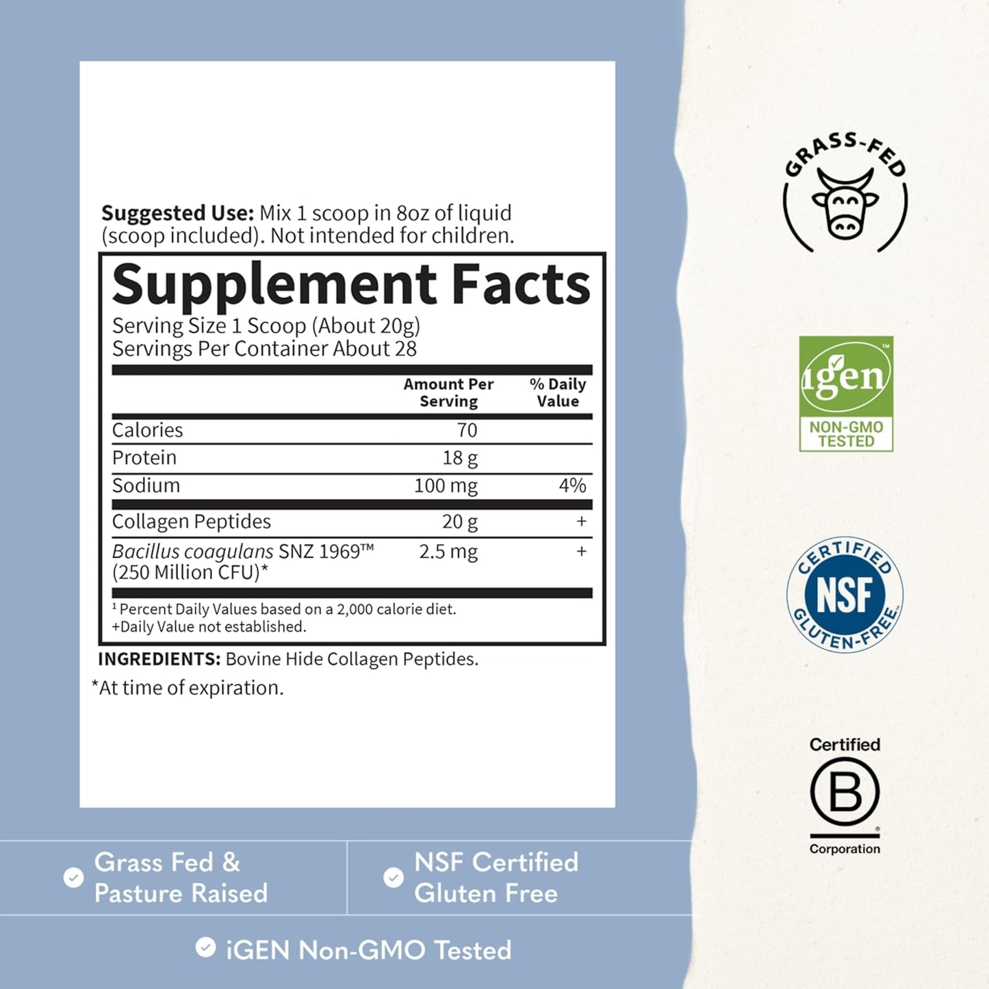 Garden of Life Grass Fed Collagen Peptides Powder Unflavored