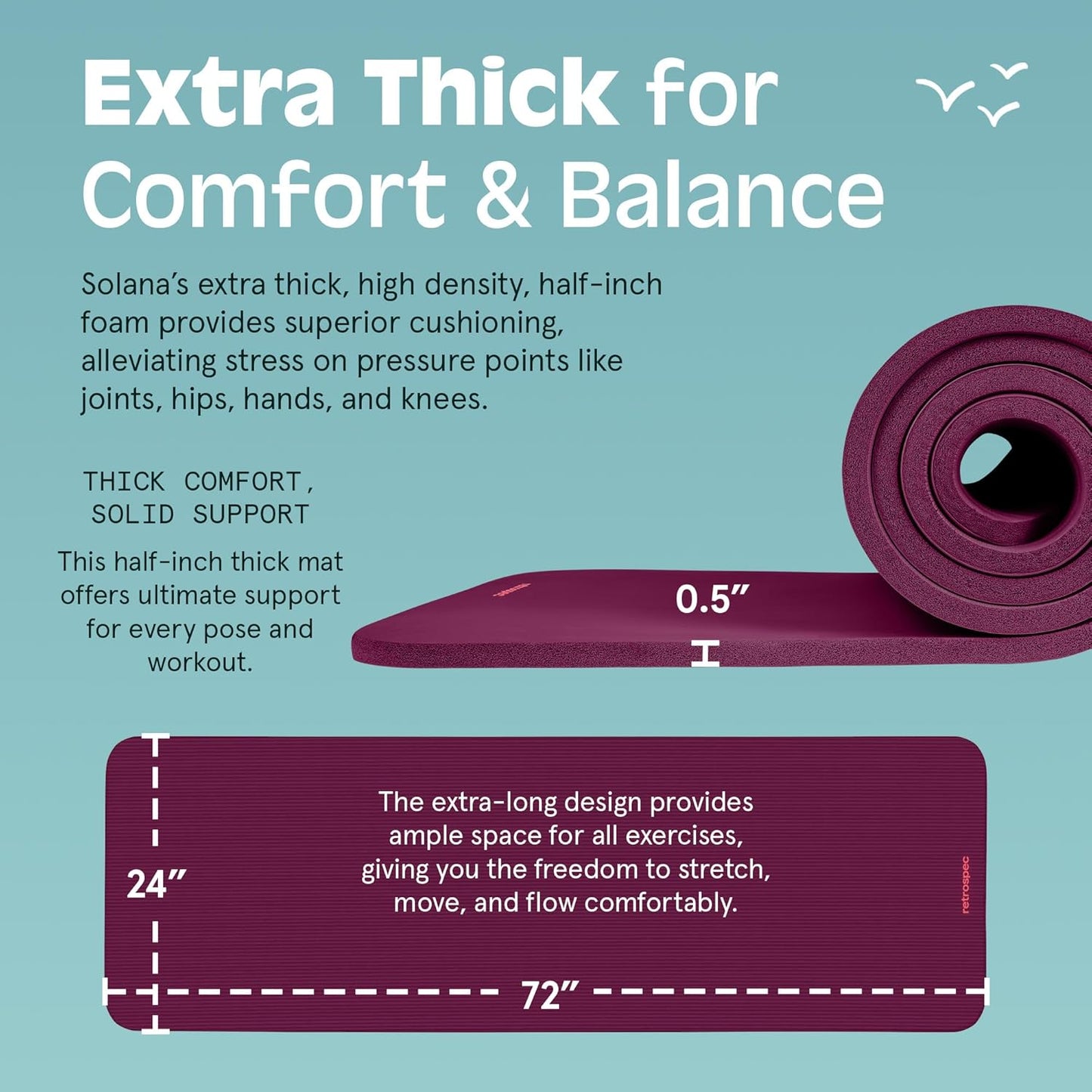 Solana Yoga Mat 1/2" Thick Non-Slip Workout Mat