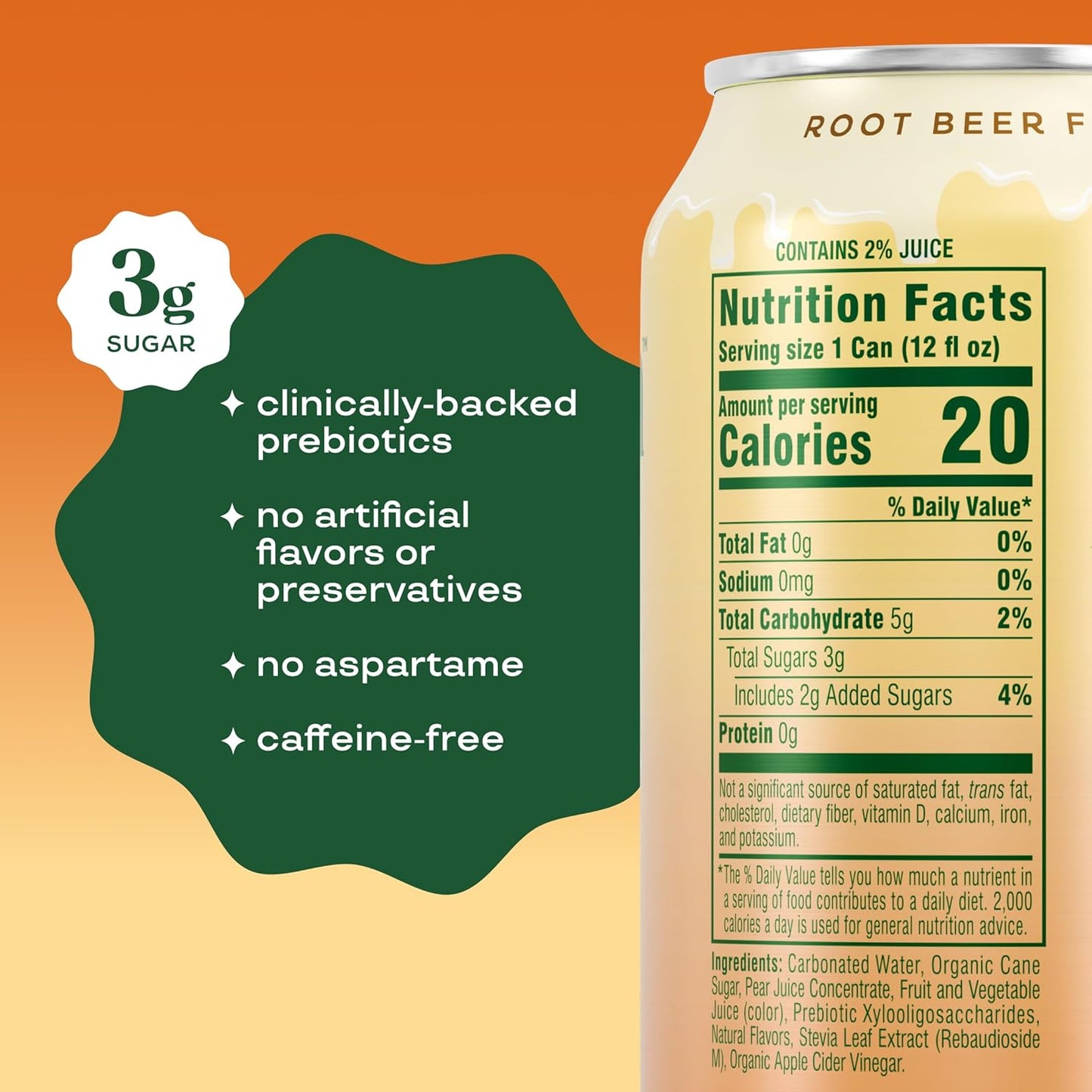 Bloom Pop Prebiotic Soda 12 Pack, Rootbeer Float Flavor, 12Oz Cans