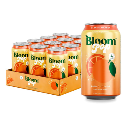 Bloom Pop Prebiotic Soda 12 Pack, Classic Orange Flavor, 12Oz Cans