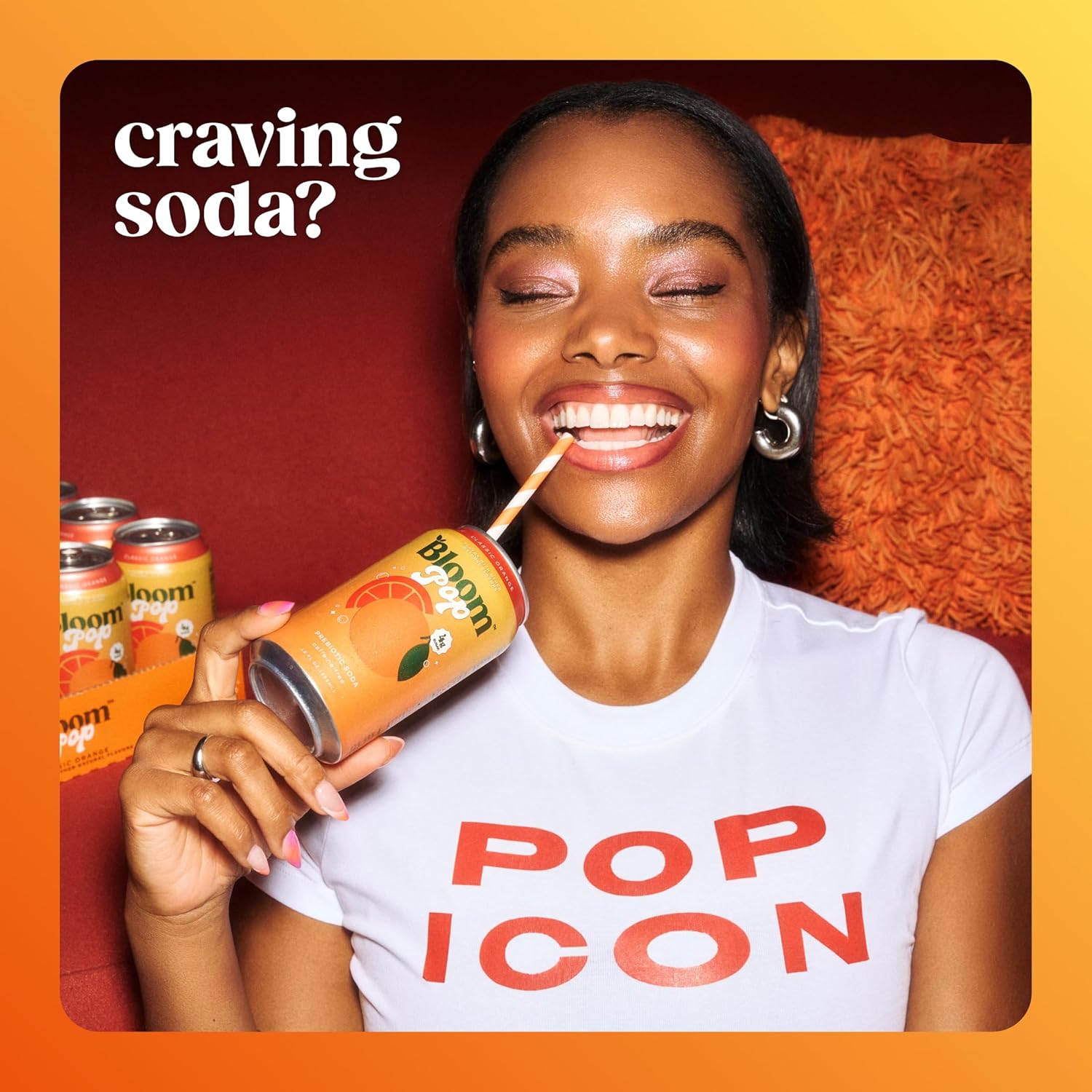 Bloom Pop Prebiotic Soda 12 Pack, Classic Orange Flavor, 12Oz Cans