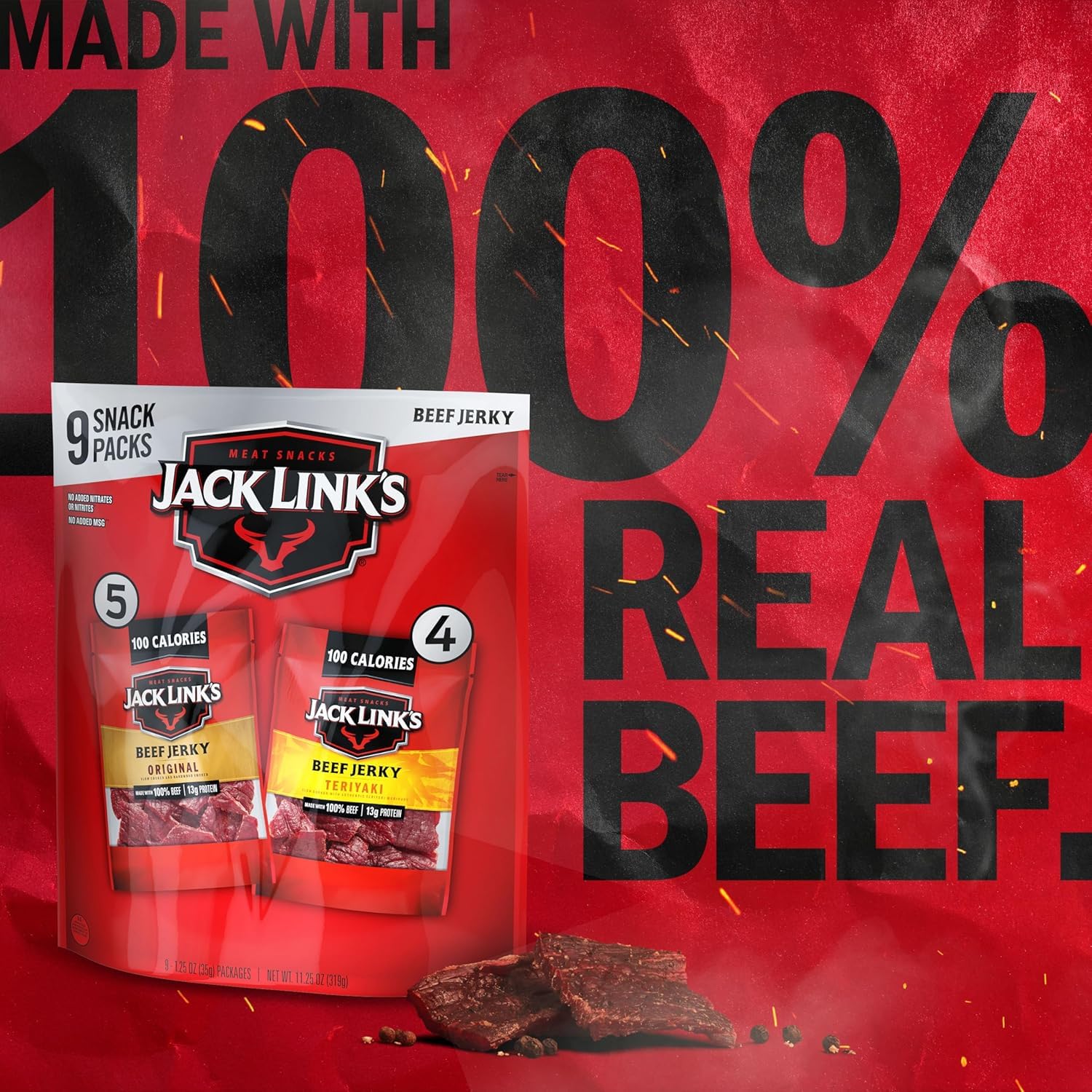 Jack Link'S Beef Jerky Variety Pack - Original and Teriyaki - (9 Pack) 1.25 Oz Bag