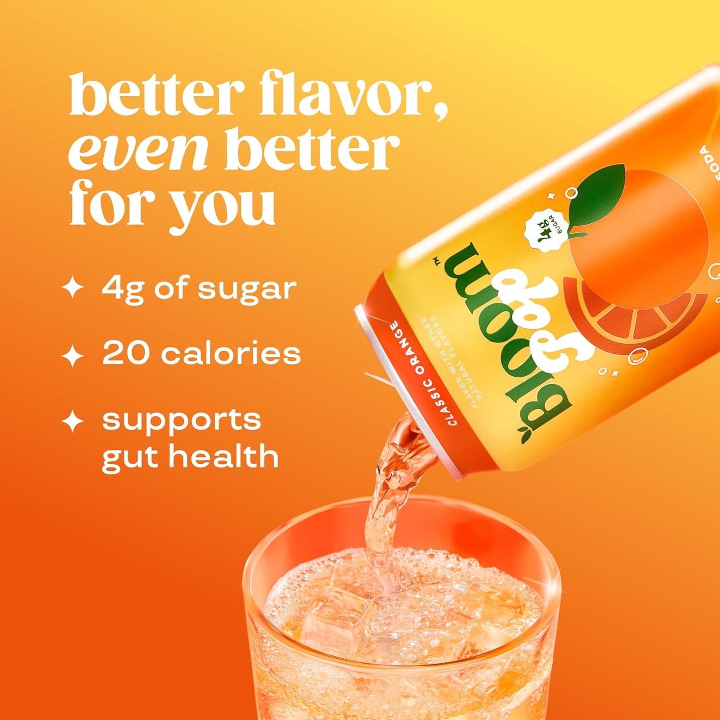 Bloom Pop Prebiotic Soda 12 Pack, Classic Orange Flavor, 12Oz Cans