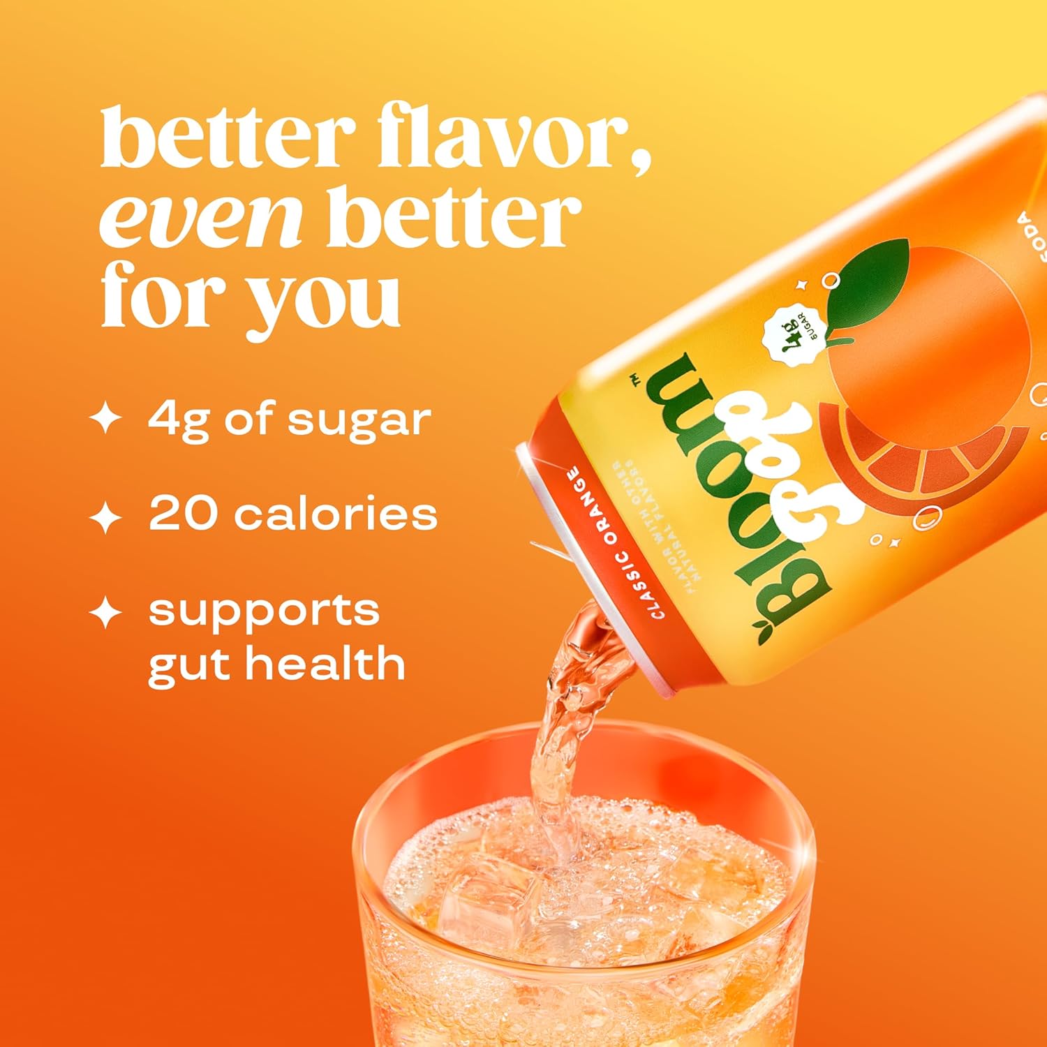 Bloom Pop Prebiotic Soda 12 Pack, Classic Orange Flavor, 12Oz Cans