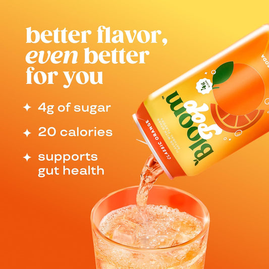 Bloom Pop Prebiotic Soda 12 Pack, Classic Orange Flavor, 12Oz Cans