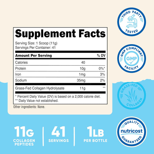 Nutricost Collagen Peptides Powder 1LB (Unflavored)