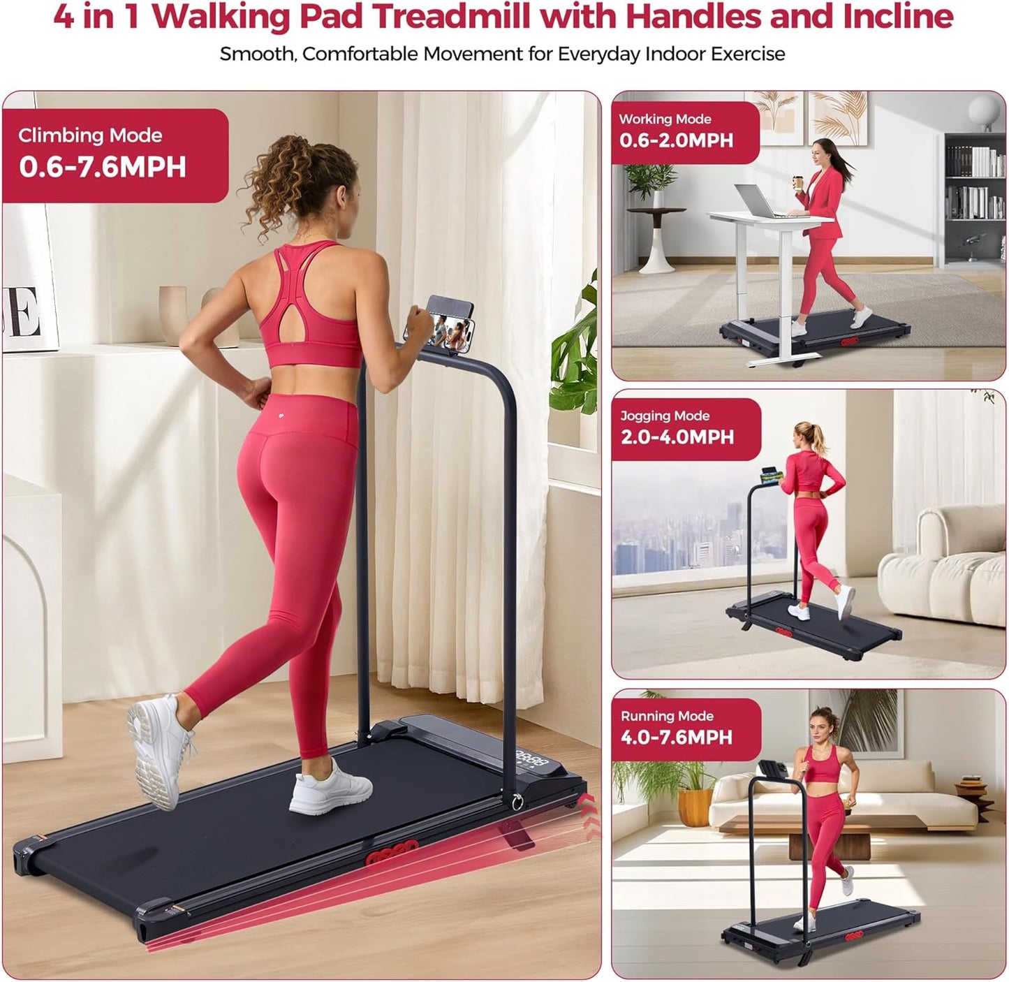 Potupus Walking Pad with Handlebar and Incline