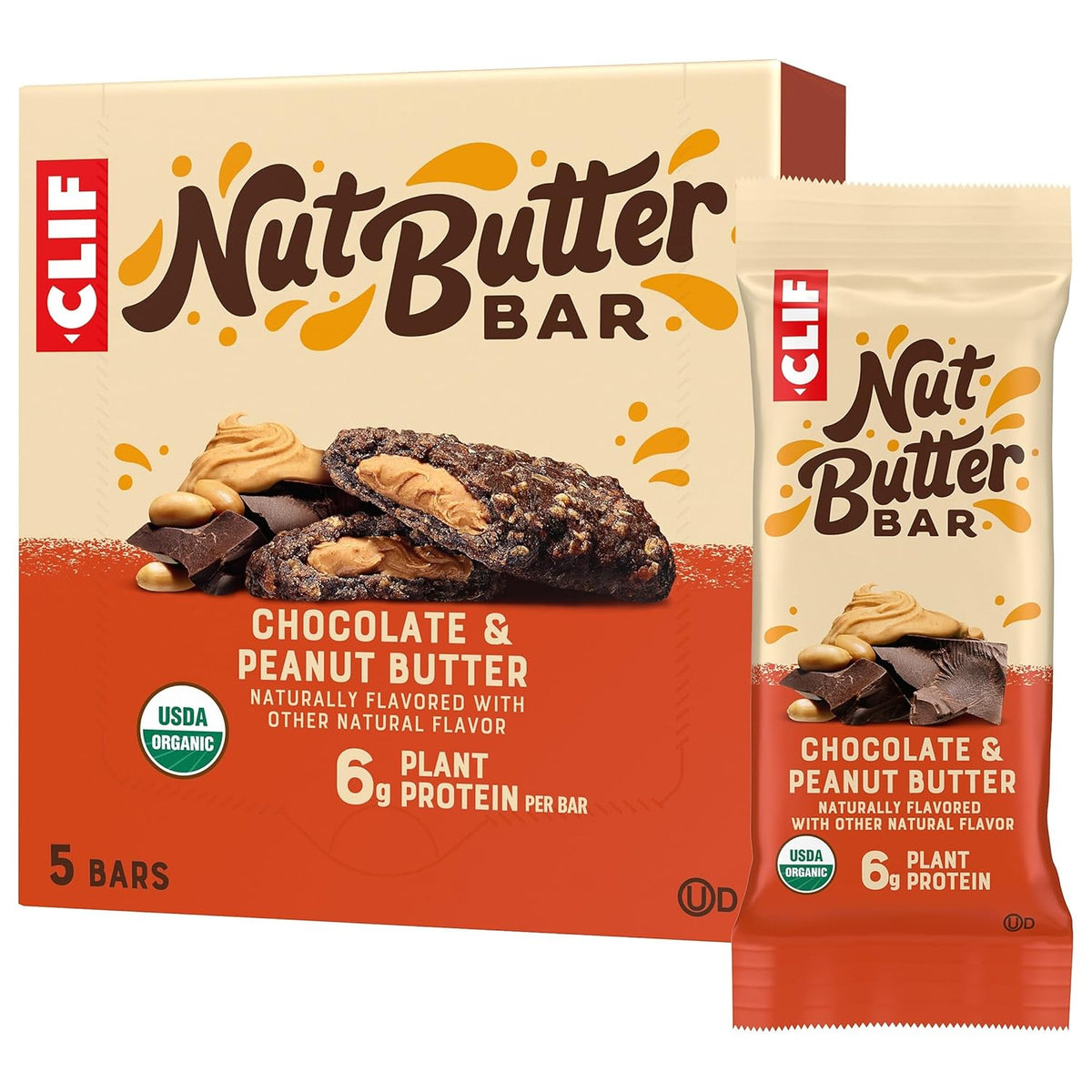 CLIF Nut Butter Bar - Chocolate Peanut Butter - Energy Snack Bars - Non-Gmo - USDA Organic - Plant Based - Low Glycemic - 1.76 Oz. (5 Pack)