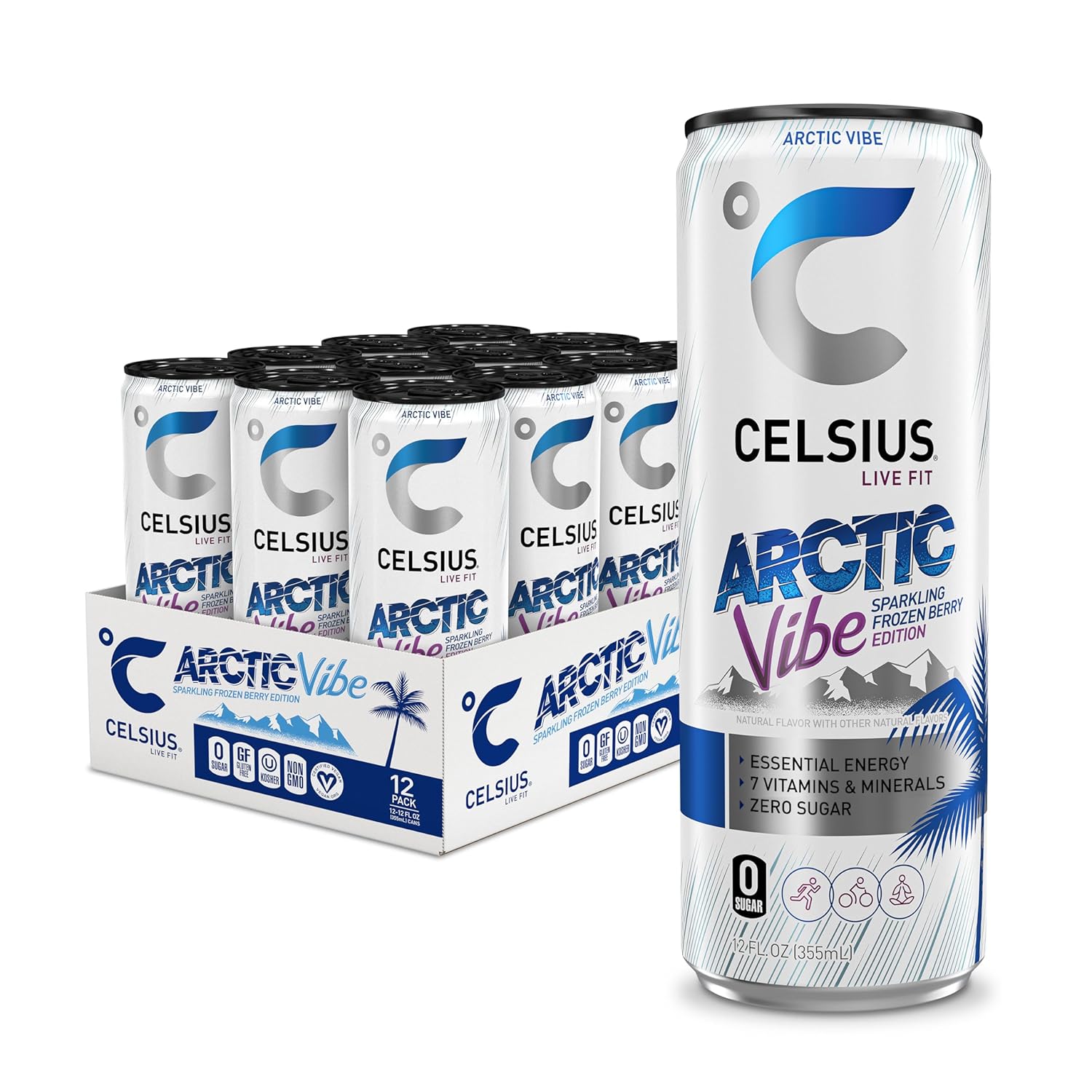 CELSIUS ARCTIC VIBE Sparkling Frozen Berry, 12 Fl oz (Pack of 12)